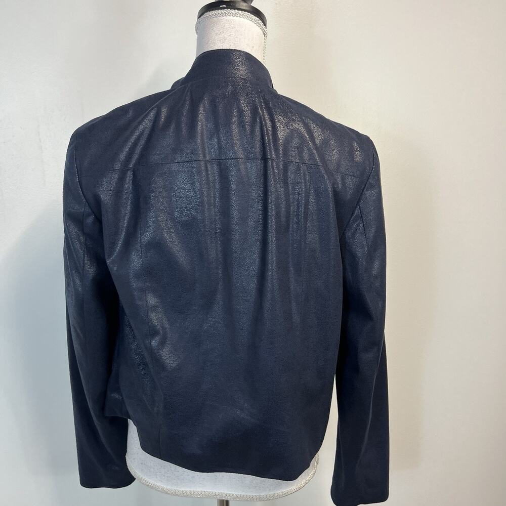 INC International Concepts Faux Leather Waterfall Blazer Women's Large Blue Navy - Picture 8 of 9